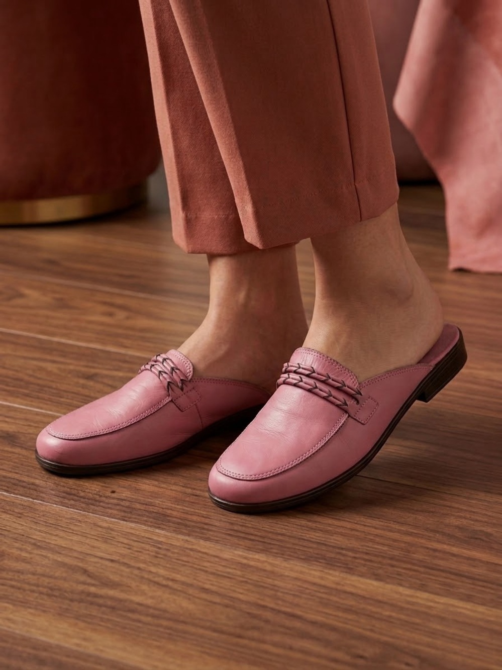 Vintage Azaleia Pink Leather Loafer Mules - Size 10 M